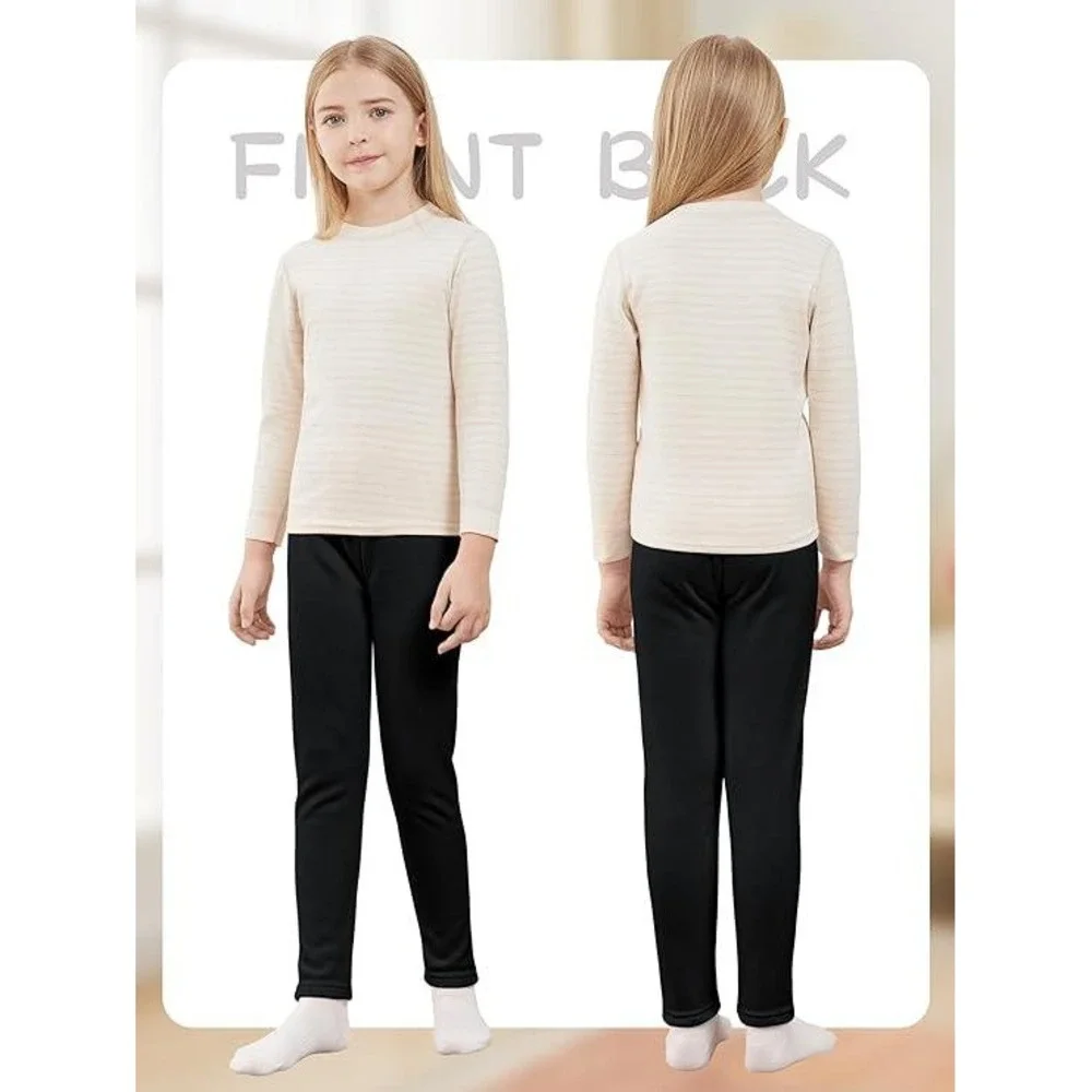 Kiiavorro Girls Black Fleece Lined Thermal Leggings Pants‎ Size 10-12Y